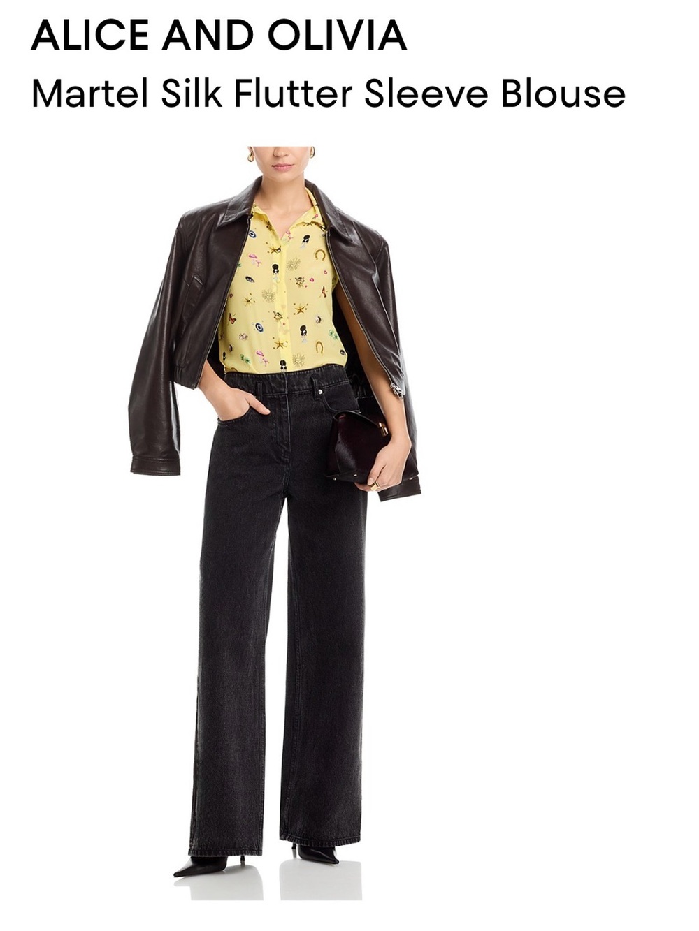 Alice + Olivia Martel Silk Flutter Sleeve Blouse – Mixed Print freshly dry clean
